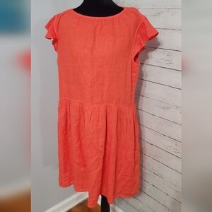 Velvet by Graham & Spencer Bright Coral Mini Dress 100% Linen Boho Spring Summer
